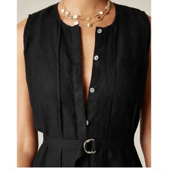 J Crew Seam Linen Dress XS Black NWT Belt Midi CA671 J.Crew Prep Money Resort - Picture 2 of 4
